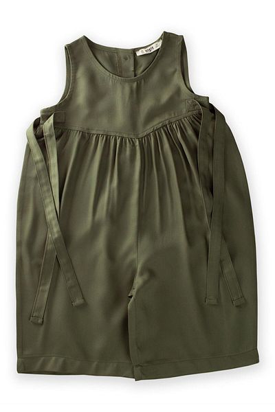 Cigit Sleeveless Lace-up Linen Jumpsuit 2-6 Years Khaki Green