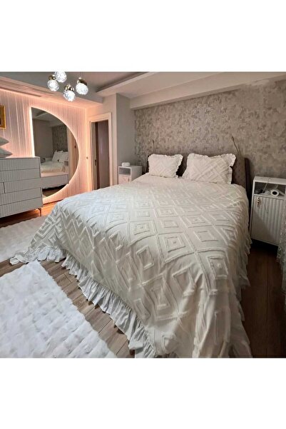 DURU HOME COLLECTİON Duru Home Çift Kişilik İskandinav Desenli Fırfırlı Püskü...