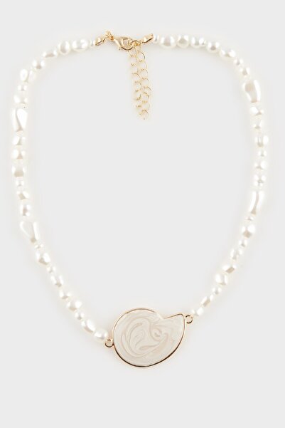 DeFacto Women's Marble Print Pearl Detail Necklace E3991Axns
