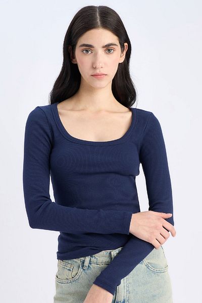 DeFacto Slim Fit Slim Fit Basic Plain Ribbed Camisole Long Sleeve T-Shirt E5768Ax25Sp