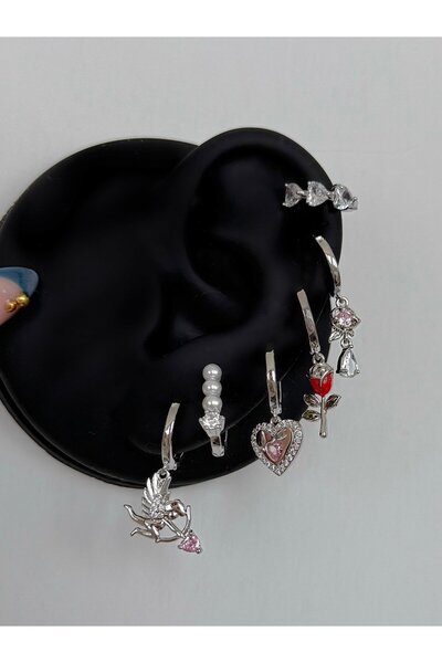 h&b design jewel Çelik Silver Eros 6 Lı Küpe Seti