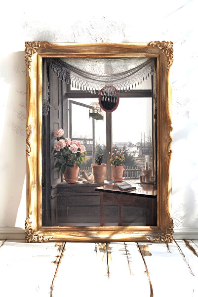 AKSU SANAT Saksılar ve Pencere Vintage Kanvas Poster - Çerçevesiz Kanvas Poster 1PSTR72