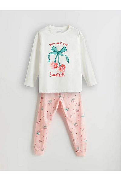 LC Waikiki LCW Kids Ecru Crew Neck Mädchen-Pyjama-Set