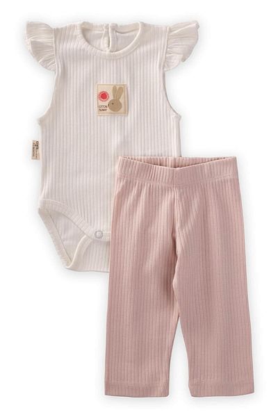 Cigit Label Detailed Ribbed Bodysuit 0-3 Years Off White