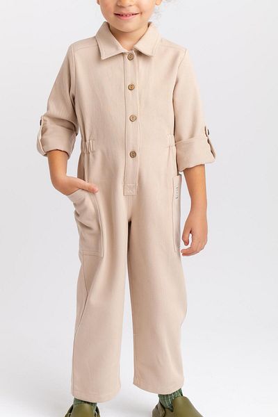 Cigit Beige Gabardine Jumpsuit - 2-7 Years