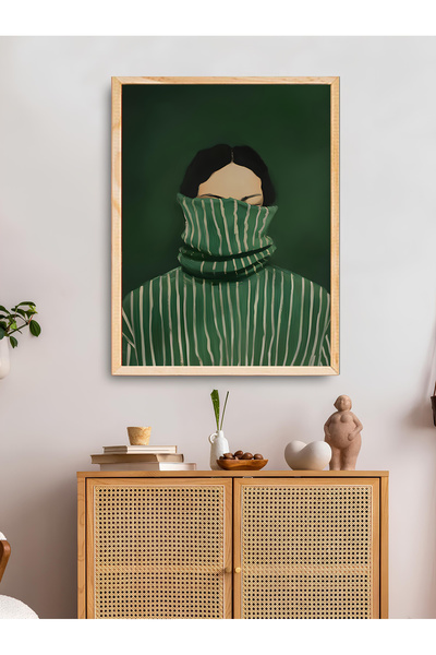 woodhomeworks Tek Bohem Salon Ofis Dekor Tablo Yeşil Kazaklı Ttk