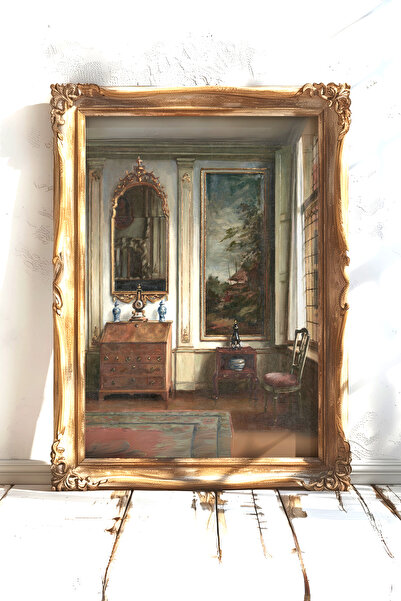 AKSU SANAT Vintage Ayna ve Tablo Kanvas Poster - Çerçevesiz Kanvas Poster - Ev Ofis Duvar Dekoru 1PSTR73