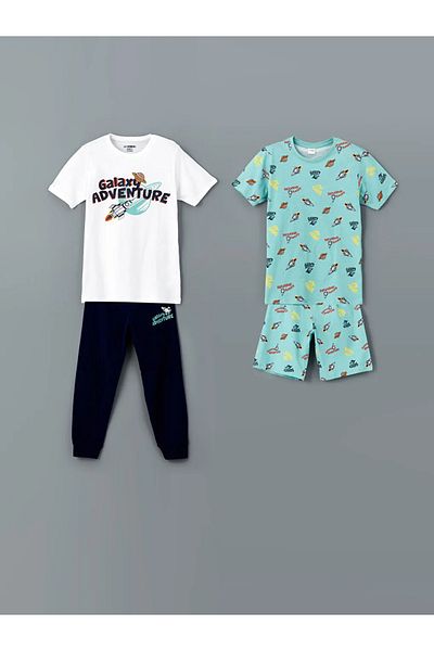 LC Waikiki LCW Kids Set de pijamale pentru băieți, alb, cu decolteu, 2 buc