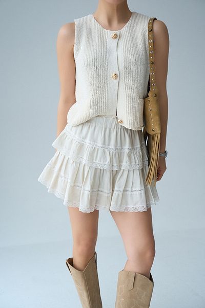 LOOSH Women's Ecru Crew Neck Gold Button Knitted Vest