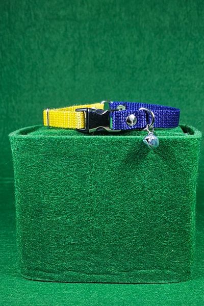 Pompiti Yellow Navy Blue Adjustable Cat Collar with Bell |   Stylish Neck Collar with Fan Color