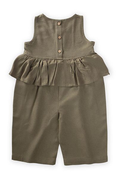 Cigit 2-7 Years Khaki Green Linen Jumpsuit - Flounced Waist