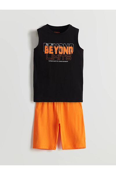 LC Waikiki Σετ πιτζάμες LCW Kids Black Crew Neck με αγορίστικο σορτς