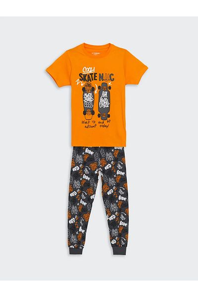 LC Waikiki Lcw Kids Orange Crew Neck Boy Pajamas Set