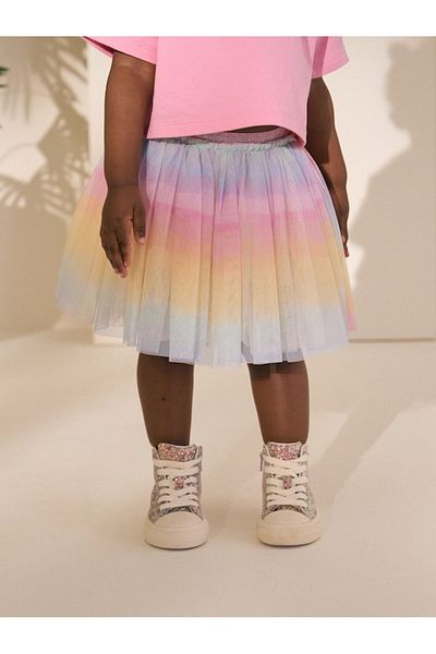 Next Baby Cotton Pink Rainbow Tutu Skirt Thsirt Bottom Top Set