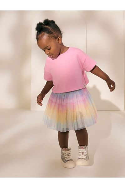 Next Baby Cotton Pink Rainbow Tutu Skirt Thsirt Bottom Top Set