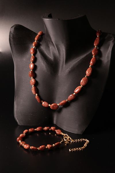 CessNova Certified 100% Original Brown Star Natural Stone Necklace and Bracelet Set (Amorphous Cut, Dorica)