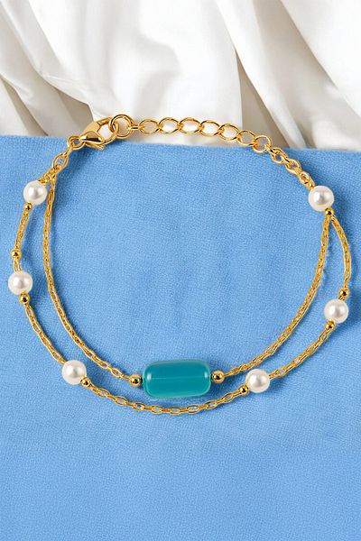 MakeWell Summer Pearl Beaded Natural Stone Heart and Star Design Bracelets for Summer