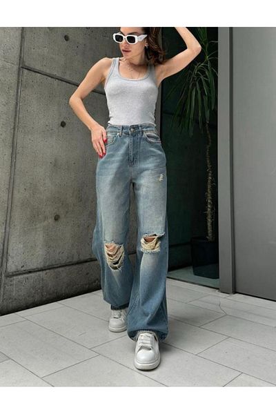 Köstebek Streetwear Navy Blue Slit Trousers