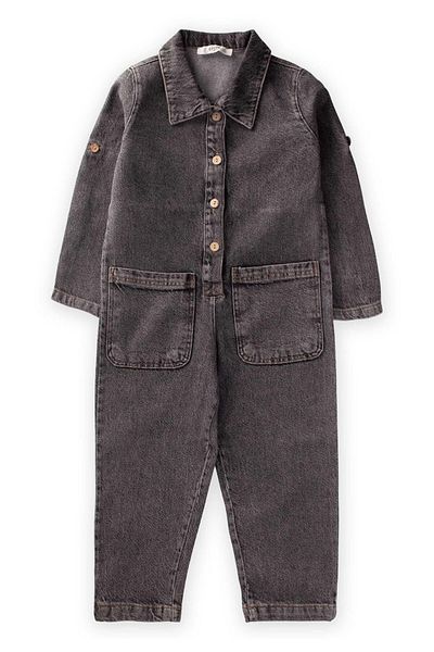 Cigit Salopetă din denim cu buzunar dublu 2-7 ani negru