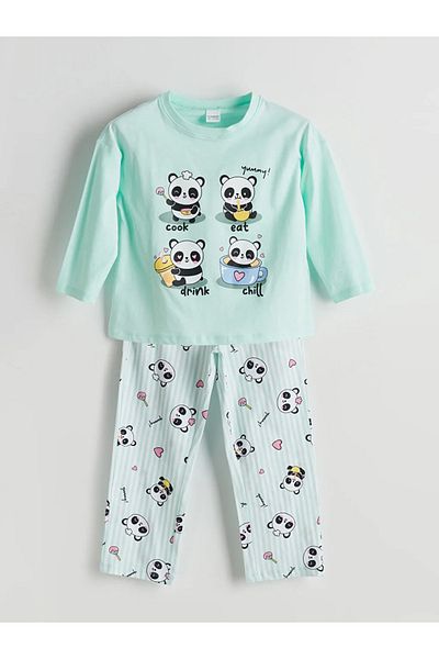 LC Waikiki Lcw Kids Turquoise Crew Neck Girls Pajamas Set