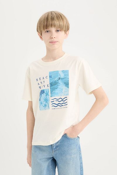 DeFacto Boy's Crew Neck Printed Short Sleeve T-Shirt E0092A825Sm