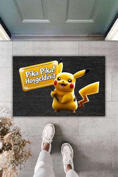Dormot Home Modern Digital Doormat Black Pikachu Welcome Door Front Mat