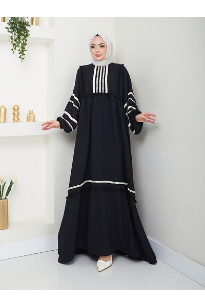VOLT CLOTHİNG Rochie largă cu dungi brodate pentru femei