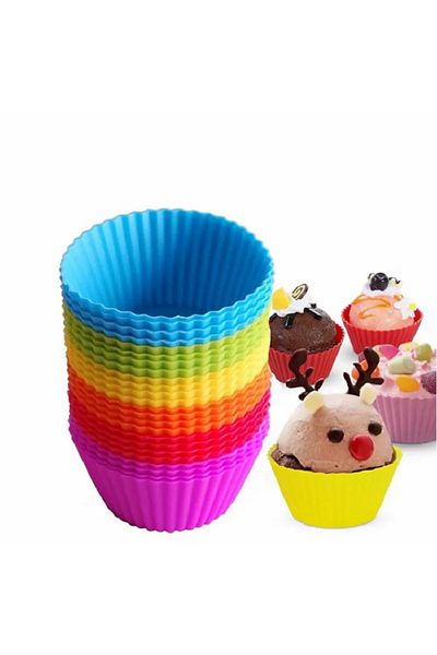 RKY SERENITY 12-Piece Silicone Washable Reusable Cupcake Muffin Tart Pudding 7 cm Mold