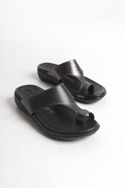 ALPELLİ ByAlp Orthopedic Leather Sole Heel Spur Supported Daily Flip Flops Platinum Slippers