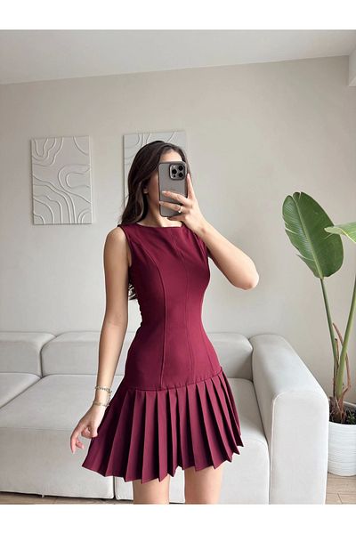 Zoom Butik Rochie plisată cu fustă ZR - BURGUNDY
