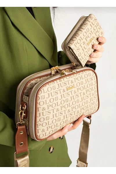 Just Polo مجموعة محفظة نسائية من Justpolo مكونة من 5 أقسام مطبوعة بحروف واحدة