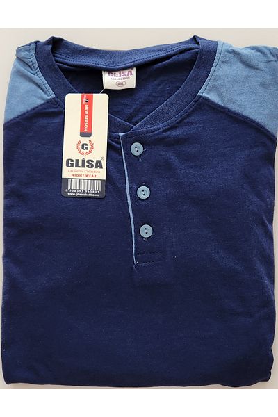 Glisa Glısa Long Sleeve Oversize Men's Pajama Set Dark Blue 855622