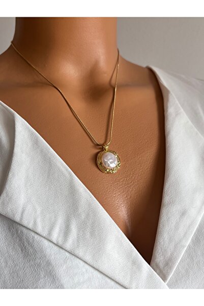 Aka Barok inci çelik kolye