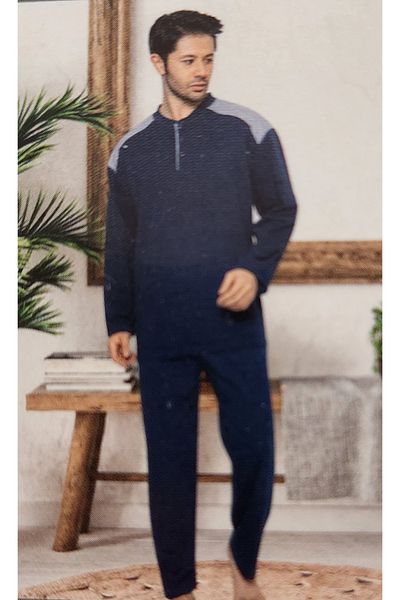 Glisa Glısa Long Sleeve Oversize Men's Pajama Set Dark Blue 855622