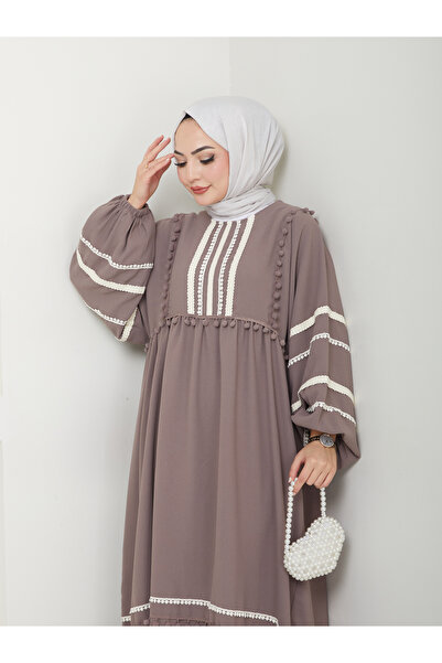 VOLT CLOTHİNG Women's Stripe Embroidered Wide Dress