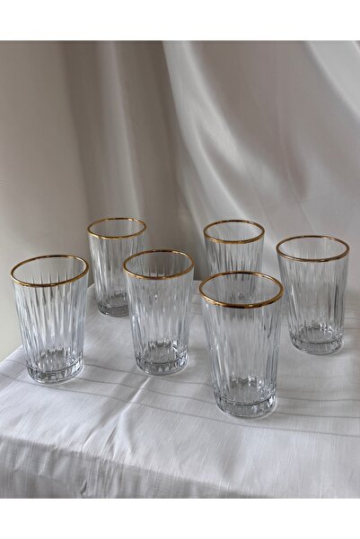 Şahika Kristal cama atılan imza Ahsen Gold 6 Above 350ml Soft Drink Glass Set