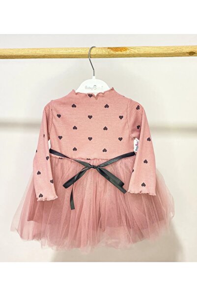 GENGHİS Kız Bebek-Çocuk Uzun Kollu Doğum Günü ve Özel Günler İçin Kalpli Tüll...