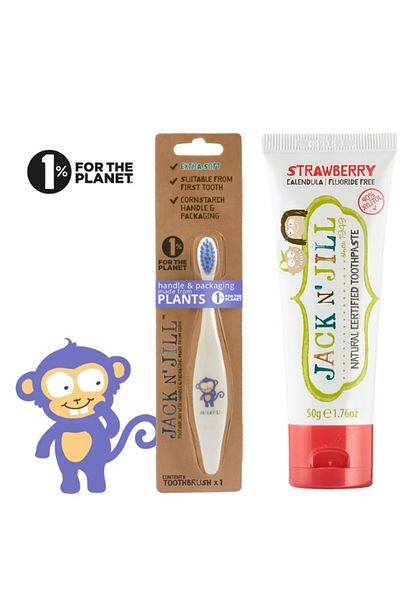 Jack N'Jill Baby / Child Toothbrushing Set - Monkey Toothbrush and Strawberry Flavored Toothpaste 50g