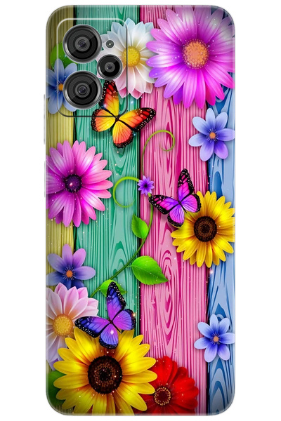 CASPER Via X30 / X30 PLUS Uyumlu Kılıf Desen Baskı Silikon Renkli Papatya ve Kelebekler STK:719 CP-PEDyMzA