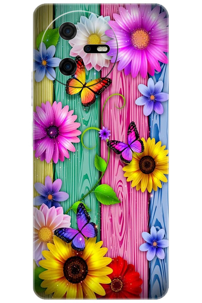 CASPER Via A40 Uyumlu Kılıf Desen Baskılı Silikon Renkli Papatya - Kelebekler STK:719 CP-UP0Caw7