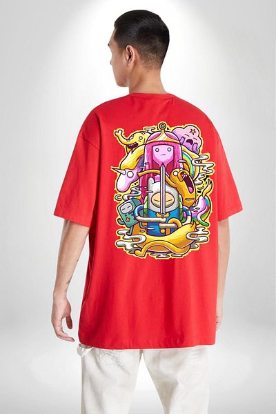 Soufeel Adventure Time Finn and Jack Women Men Front Minimal Back Printed Red Cotton T-Shirt