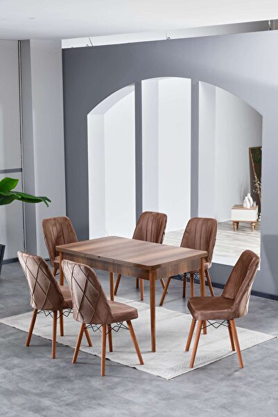 Maholandin Lida serisi 6 Kişilik Açılır Kapanır Masa Mutfak Masası Takımı + 6...