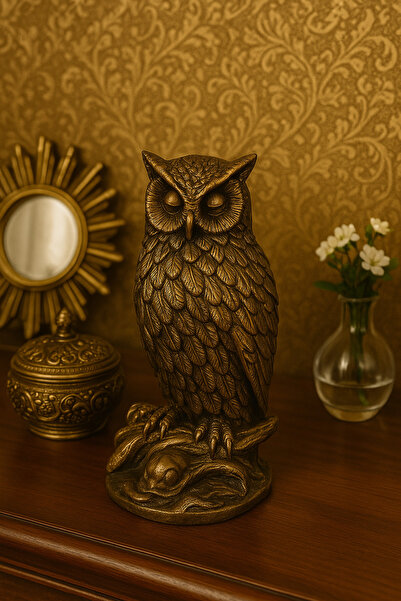 Lina Art hediyelik Gold Luxury Büyük Boy Baykuş , Şans ,Bereket