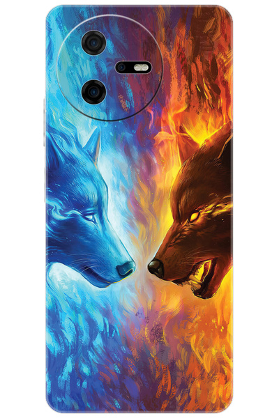 CASPER Via A40 Uyumlu Kılıf Desen Baskılı Silikon Alev ve Kurtlar STK:489 CP-Lc7ynol