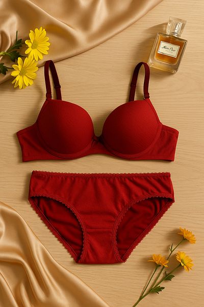 pae Unfilled Underwire Gathering Quality Laser Patterned Bra and Panty Set