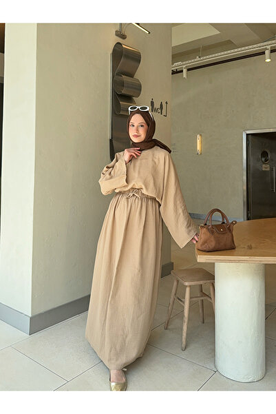 Moda Lippa بدلة فضفاضة مع تنورة موسلين بيج