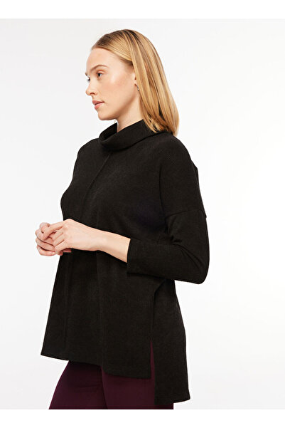 Selen Degaje Yaka Düz Siyah Kadın Bluz 23KSL8661