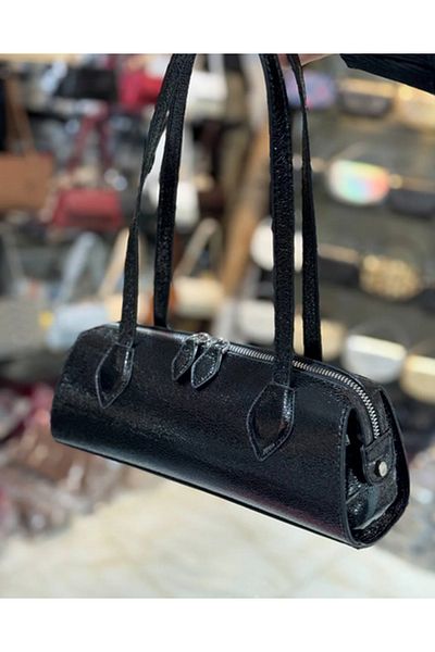 MILANOFOX Long Double Handle Zippered Shiny Patent Leather Baguette Bag