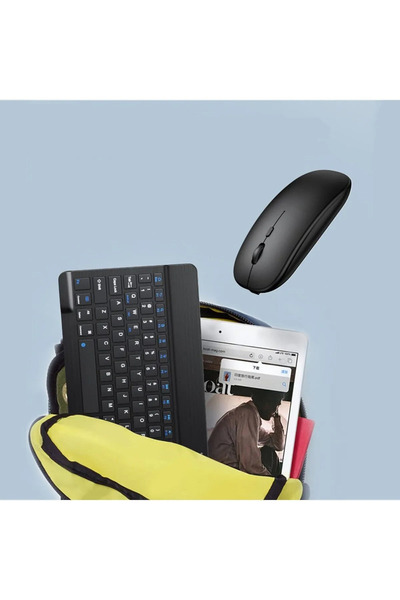 Genel Markalar Huawei Matepad 11.5 BTK-W09 Tablet Uyumlu Mini Slim Şarjlı Bluetooth Klavye ve Mouse Seti Siyah
