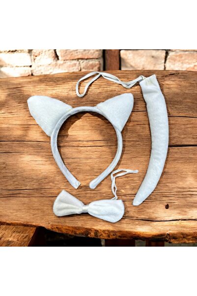 Kuzey VIP 3LÜ SET BEYAZ KEDİ TACI BEYAZ KEDİ KUYRUĞU BEYAZ KEDİ PAPYONU KEDİ ...